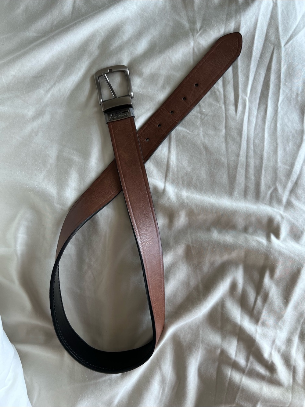 Dickies men's brown belt with silver buckle- pu coated leather